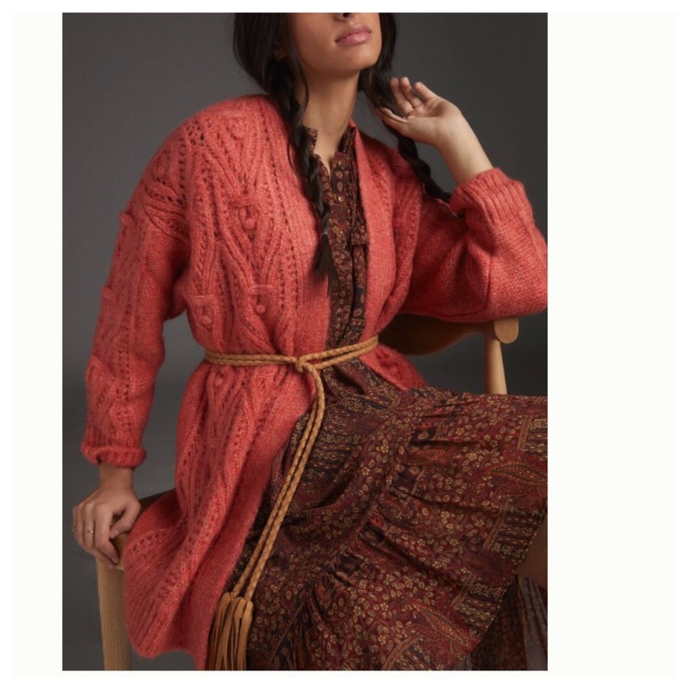 Anthro Nuria Textured Knotch Long Cardigan M - Picture 4 of 17